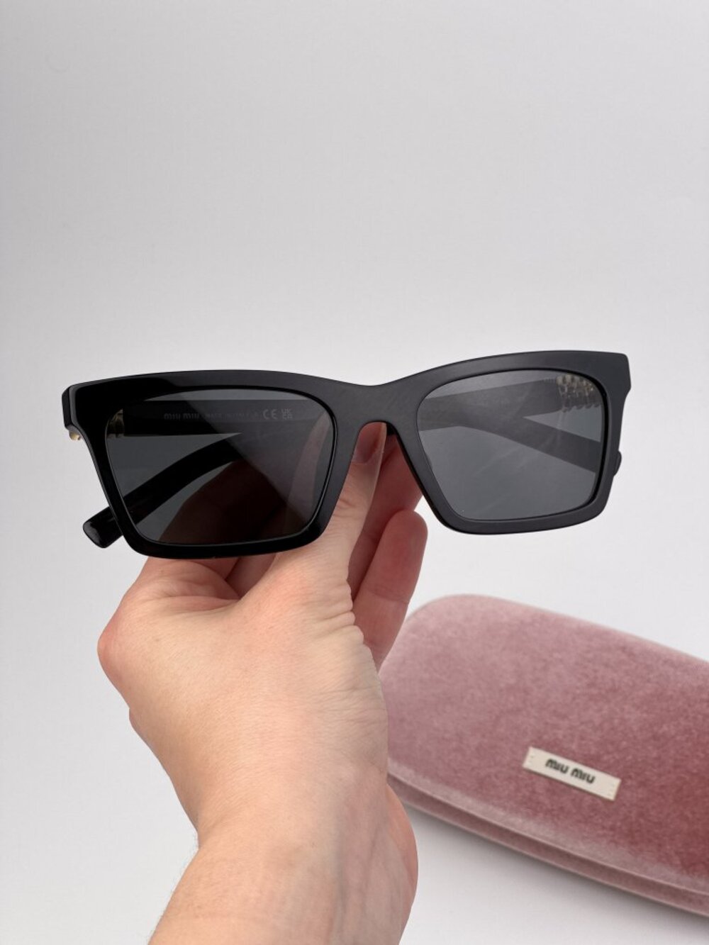 Miu Miu Women’s Sunglasses Black Grey Rectangle Frames MUA05S 16K08Z NEW
